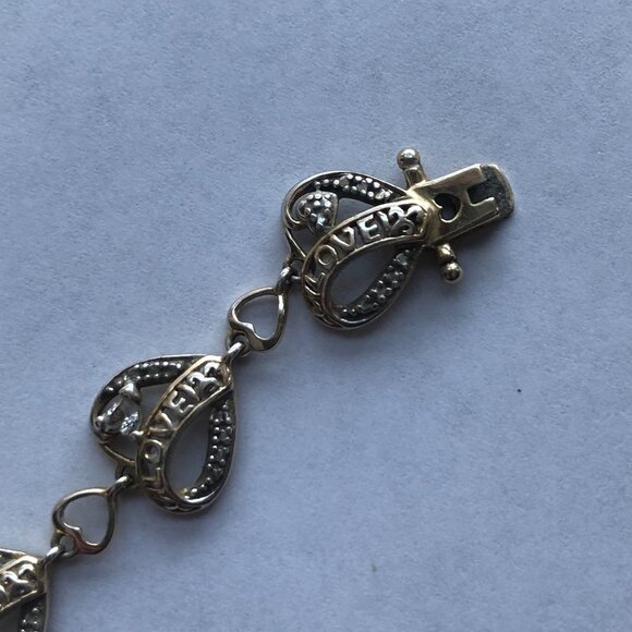 Designer signed DL .925 Sterling Silver Hearts & Love Link Bracelet - Picture 4 of 5